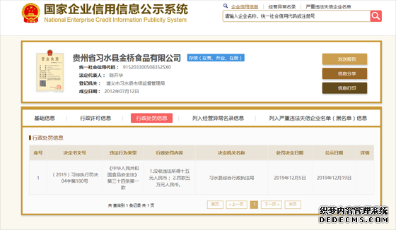 标称生产企业贵州省习水县金桥食品有限公司上