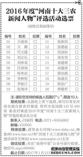 2016年度“河南十大三农新闻人物”候选人公示